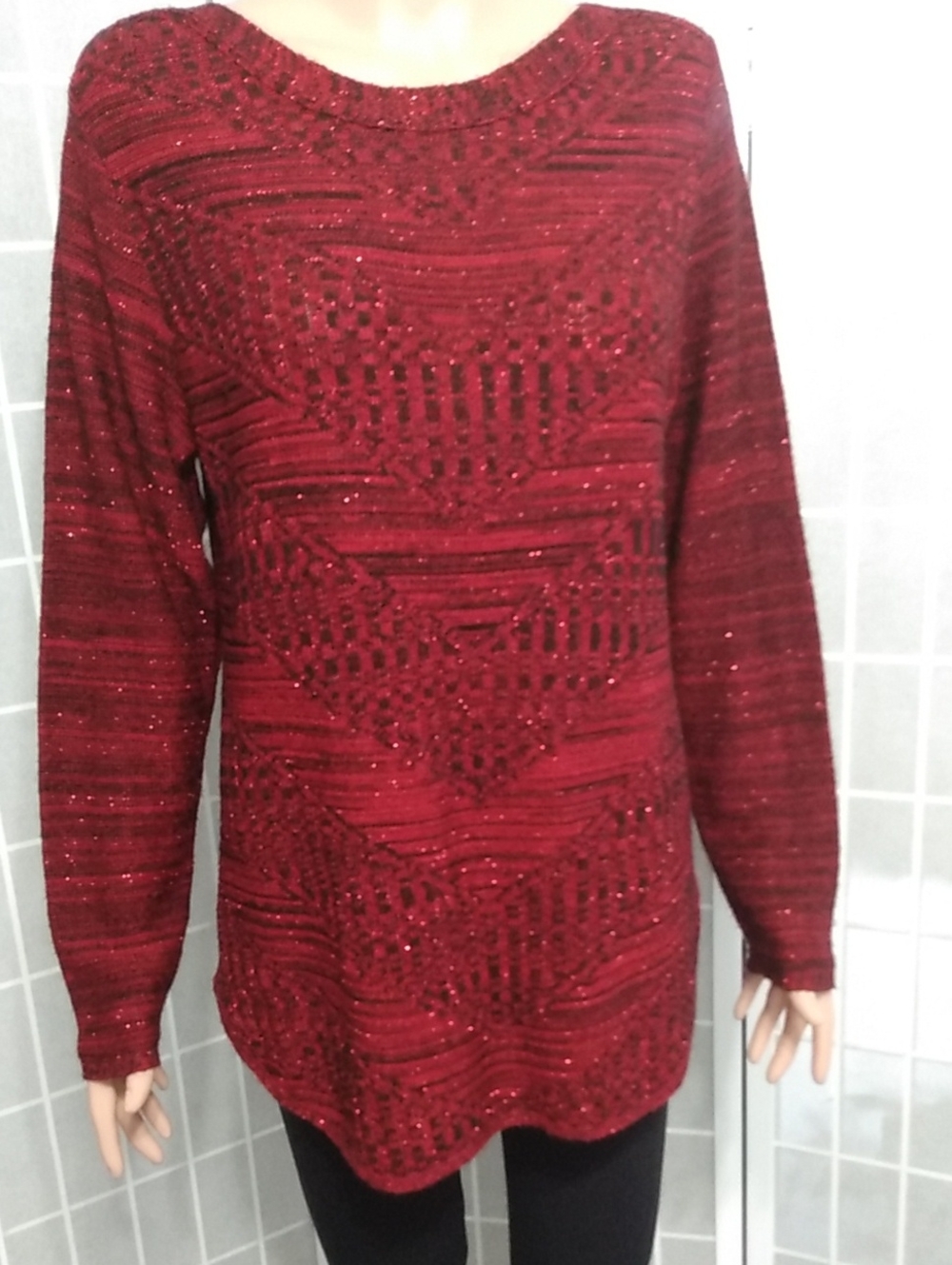 Christopher & Banks Red Metallic Shimmering Sweater Top- Women's XL
